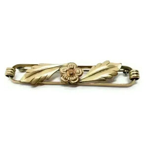 Gold Art Nouveau Brooch Rose Roses Leaves Brooch 12 Kt GF Vintage Repousse